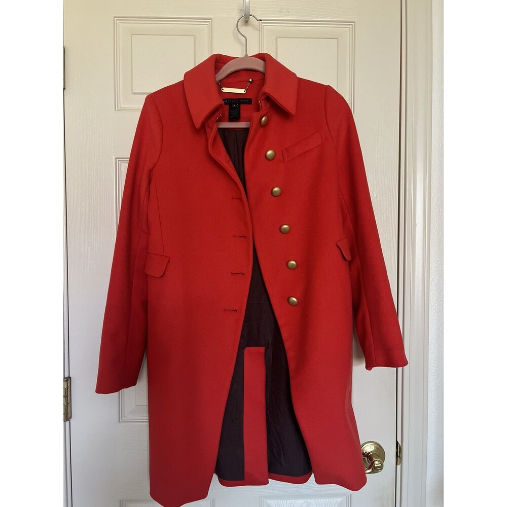 Marc by Marc Jacobs Tomato Red Wool Coat Sz 0 Tailored Statement Long Jacket - Picture 5 of 14